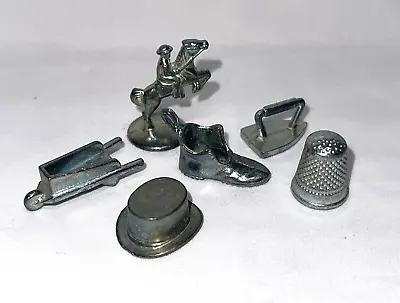 Lot Of 6 Monopoly Board Game Pieces Top Hat Shoe Horse Rider Iron Wheelbarrow • $11.95