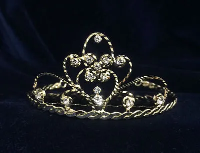 Gold-Crystal Clear Rhinestones Mini Tiara With Gold Plated.Gold Tiara.1.5 Height • $6