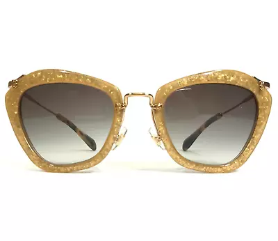 Miu Miu Sunglasses SMU 10N TKD-0A7 Gold Glitter Cat Eye Frames With Blue Lenses • $199.99