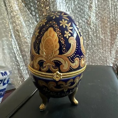 Faberge Russian Style Egg Trinket Box~Cobalt Blue & Gold~Enamel  Interior • £0.99