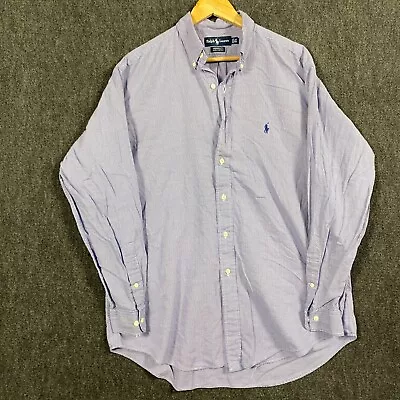 Ralph Lauren Yarmouth Mens Long Sleeve Shirt 16.5 34/35 Purple Houndstooth • $24.30