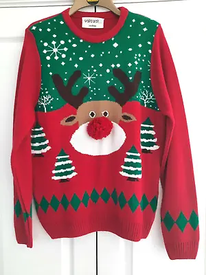 Christmas Festive Jumper Knit Sweater  Rudolph Reindeer Unisex Size Medium • £8