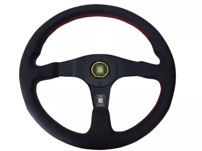 Rare Nardi Torino Style Black Leather Red Stitch Sport Car Steering Wheel 350mm • $87.89