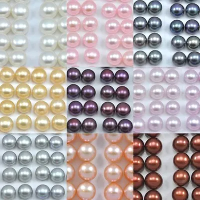 7mm Button Half-drilled Freshwater Pearls Flat Back For Making Earrings AAA • £4.78