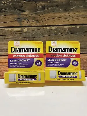 Dramamine Motion Sickness Less Drowsyfor FaceTravel Vial 8 Count 2 Pack Lot • $10
