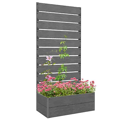 Outsunny Raised Garden Bed With Trellis And Drainage Hole Planter Box Grey • £84.99