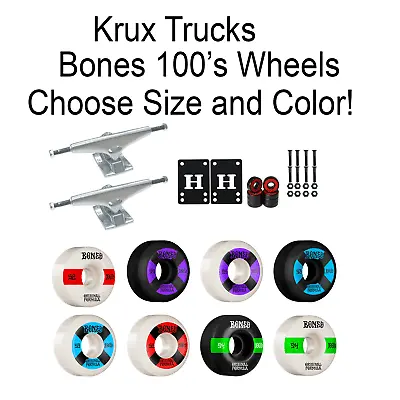 Krux Skateboard Trucks (Choose Size) + Bones 100 Wheels Bearings Hardware • $73.95