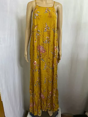 Miracle Size 12 Mustard Floral Split  Boho Cotton Maxi Dress • $22