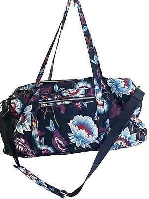 Vera Bradley Navy Travel Bag With Purple Paisley Bottle Holders And Pockets • $45
