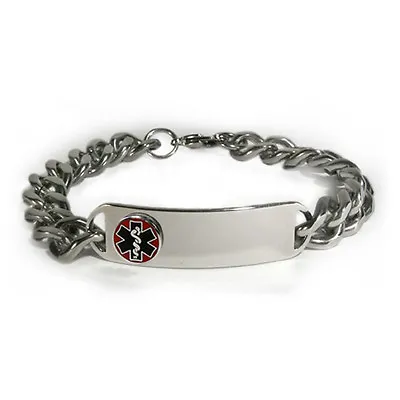 Medical Alert ID Bracelet With Raised Emblem And Wide Chain. Free Medical Card! • $29.99