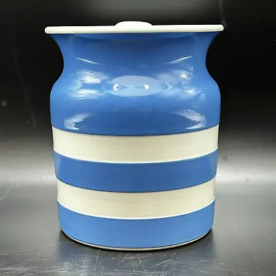 5  Cornish Kitchen Ware Blue-White Stripe With Lid Canister England T. G. Green • $54.95