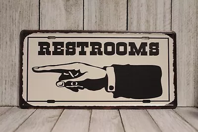 Restrooms This Way Tin Metal Sign Toilets Point To The Left Restaurant Bar  XZ • $9.57