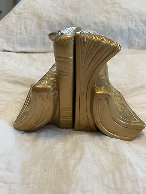 Vintage Gold Tone  Books  Book Ends 5 Tall - Made In Korea • $12