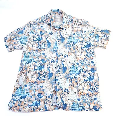 Jimmy Buffet Margaritaville Men's M Silk Linen Blue Floral Hawaiian Camp Shirt • $15