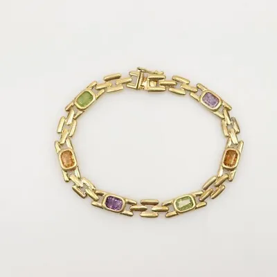 14kt Gold Vintage Multi Colored Gemstone Bracelet 7” Amethyst-Peridot-Citrine • $756.99