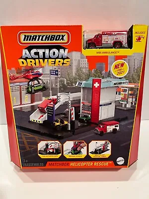 Mattel Matchbox Action Drivers Helicopter Rescue Playset Ambulance Hospital NIB • $24.30