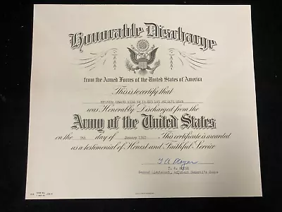 1957 Us Army Master Sergeant Original Signed Honorable Discharge Certificate • $19.99