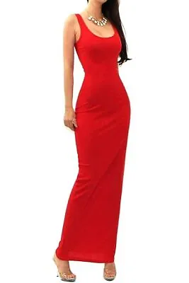 Women’s Racer Back Maxi Dress Plain Stretch Jersey Modern And Classy • £12.99