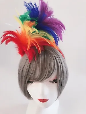 $22.50 • Buy Women Girl Rainbow Colorful Party Feather Hair Head Band Headband Fascinator 