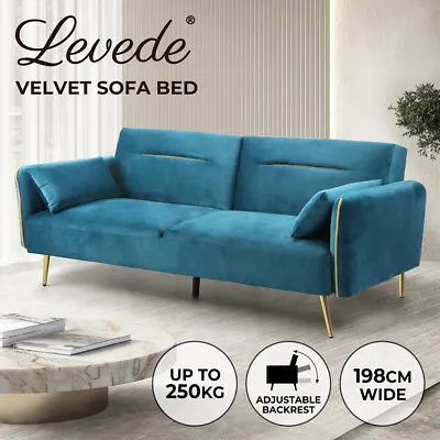 Levede Sofa Bed Convertible Lounge Futon Armrest Couch Velvet 3-Seater Recliner • $399.99