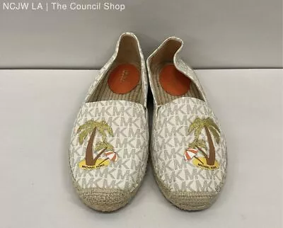 Michael Kors Logo Ivory And Orange Palm Tree Espadrille Flats Women's Size 8 • $30