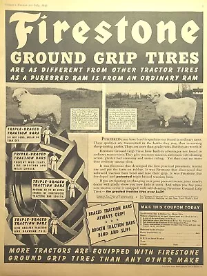 Firestone Ground Grip Tires Farm Tractor Shropshire Ram Vintage Print Ad 1940 • $21.77