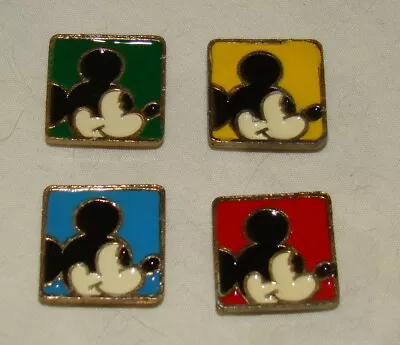 Vtg Mickey Mouse Enamel Painted Metal Brass Tone Button Covers 1  Square Set 4 • $8