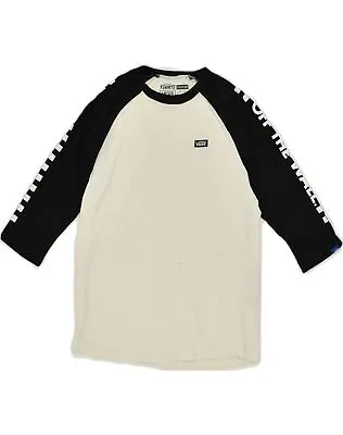 VANS Womens Graphic Top 3/4 Sleeve UK 10 Small White Cotton AD04 • £9.98