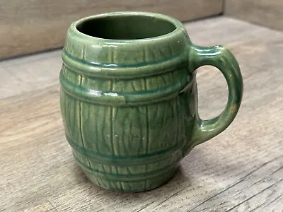 Vintage McCoy Mug Green Stoneware Barrel Shaped Rustic Farmhouse • $5.99