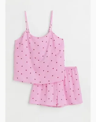 H&M Ladies Pajama Set Satin Cami Vest & Shorts Size L Watermelons Pink • $14.99