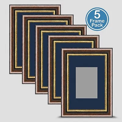 Brown Gold Photo Frame 6x4 5 PACK Incl Dark Blue Mount 3.5x2.5 ACEO Art • £20.50