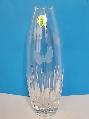 Waterford Crystal Frosted Butterfly Bud Vase 8  Signed • $99.99