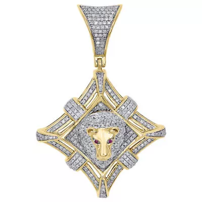 Real Moissanite 2.20Ct Round Lion Head Medallion Pendant 14K Yellow Gold Plated • $174.65