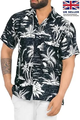 LA LEELA Men's Tropical Hawaiian Summer Shirt Short Sleeve Holiday Black XL • £8.99
