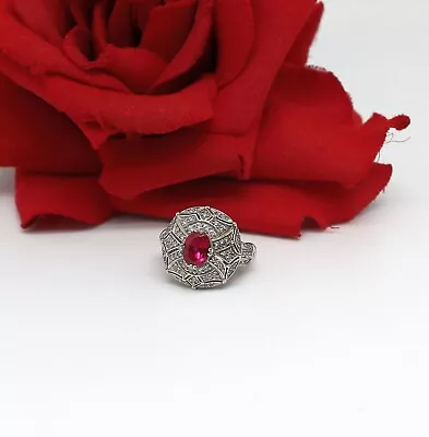 Sterling Silver  Victoria  Wieck Simulated Ruby Ring Size 5.75 6.55g CAT RESCUE • $51.99