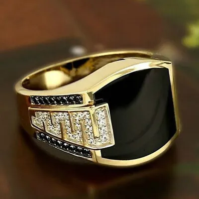 $10.77 • Buy Men's Fashion  Ring Natural Charm Black Sapphire Gemstone Diamond Ring JewelB_j