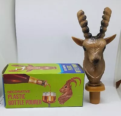 NOS Vintage Made In Hong Kong Novelty Plastic Mountain Goat Bottle Pourer In Box • $14