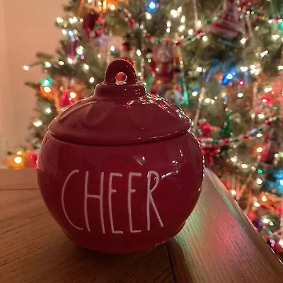 Rae Dunn Christmas Container CHEER Christmas Red Jar Ornament Shaped 5” • $14.97