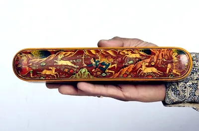 Vintage Fine Mughal Miniature King Hand Painted Wooden Pen/ Pencil Box 11081 • $90