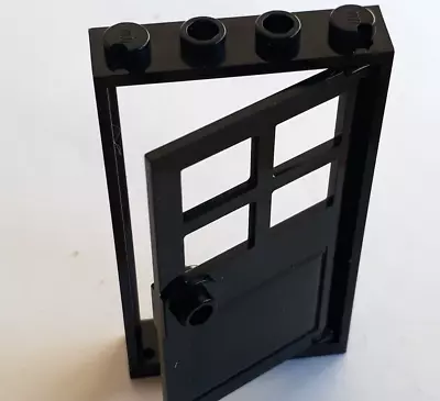 LEGO Black Door 1x4x6 With 4 Panes And Stud Handle With Frame (2 Holes At Bottom • $6.40