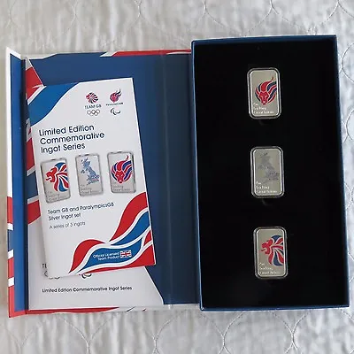 UK 2012 OLYMPIC TEAM GB AND PARALYMPICS GB 3 X SILVER PROOF INGOT SET - Complete • £154.95