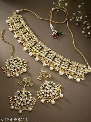Indian Bollywood Gold Plated Kundan Choker Bridal Necklace Earrings Jewelry Set • $33.14