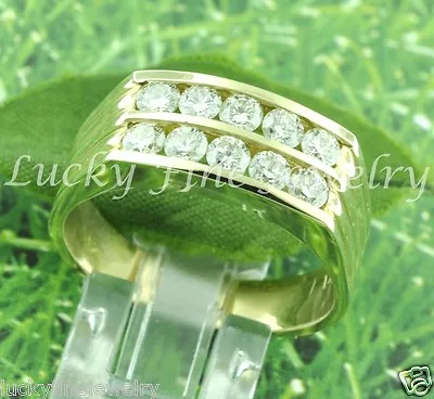 1.02 Ct 14k Solid Yellow Gold Men's Channel Set Natural Diamond Ring 2 Row USA • $1897