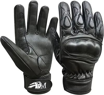 ADM Ultimate Pro Black Motorbike Gloves For Men Cow Leather Anti Slip Palm 9003 • £17.99