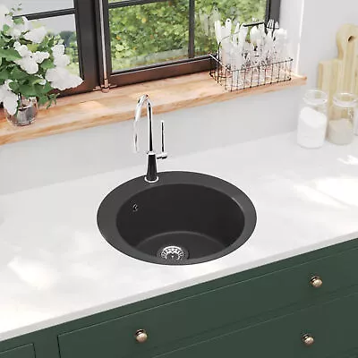 Granite Kitchen Sink  Basin Round Black E4Q2 • £205.44