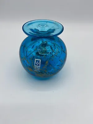 Mdina Squat Glass Vase Blue With Gold - Signed • $45