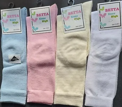 Kids Child Baby Boys Girls Knee High Socks Various Sizes Blue Pink Cream White • £2.25