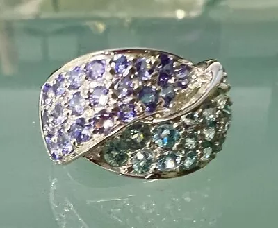 Sterling Silver Tanzanite Ring 1.3 Ctw Size 6.25 Bypass Design Colorful! • $31