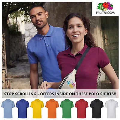Fruit Of The Loom Mens Womens Polo Shirt Plain Unisex Casual Work Wear Top 63402 • £7.99