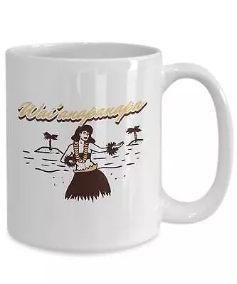 Vintage Wai'anapanapa Hawaii Surfer Hula Girl Palm Trees Beach White Gift Mug • $26.99